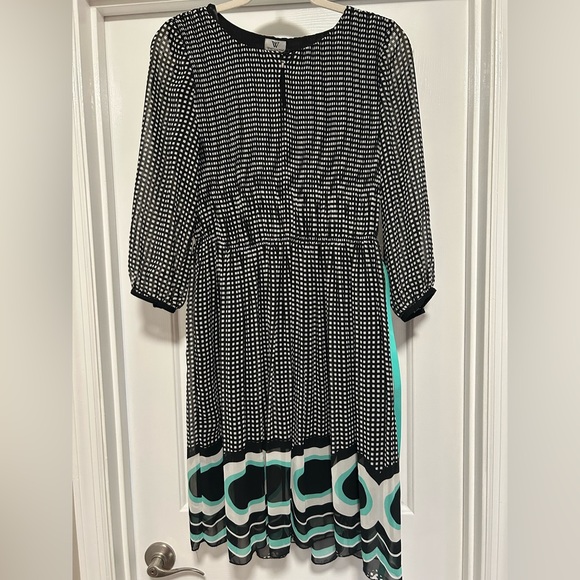 Worthington Black and White Dress with Teal Accents, Size 8 - Picture 2 of 11
